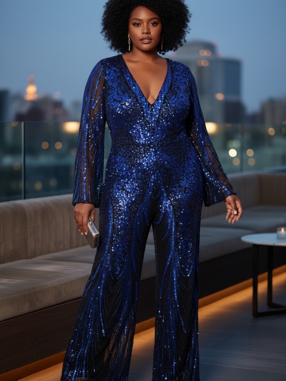 FAERIESTY Blue & Black Sequin Jumpsuit Size Large
